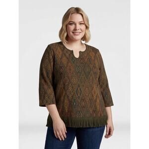 Lennie by Nina Leonard tunic, diamond jacquard pattern with fringe hem 2XWP